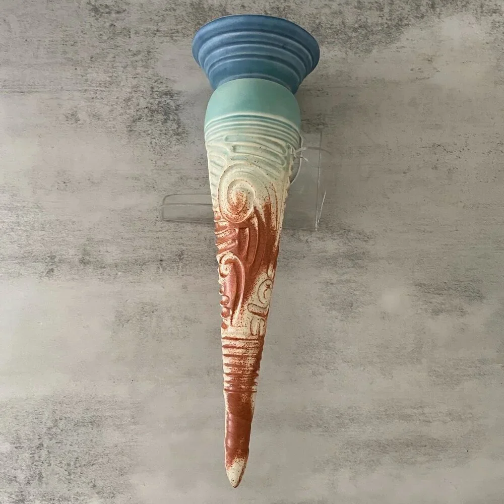 Stephen Fabrico Studio Art Pottery Hand Carved Multicolor Glaze Wall Pocket 15